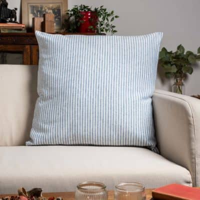 Woven Ticking Stripe Extra-Large Cushion in Soft Blue