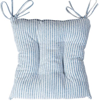 Woven Ticking Stripe Quilted Seat Pad in Soft Blue