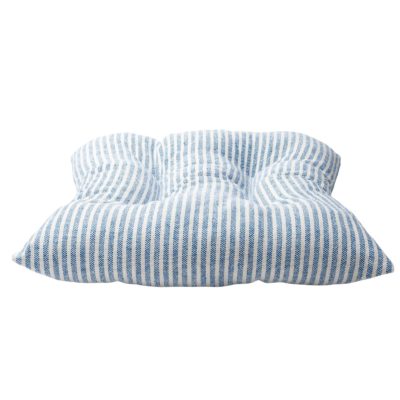 Woven Ticking Stripe Quilted Seat Pad in Soft Blue
