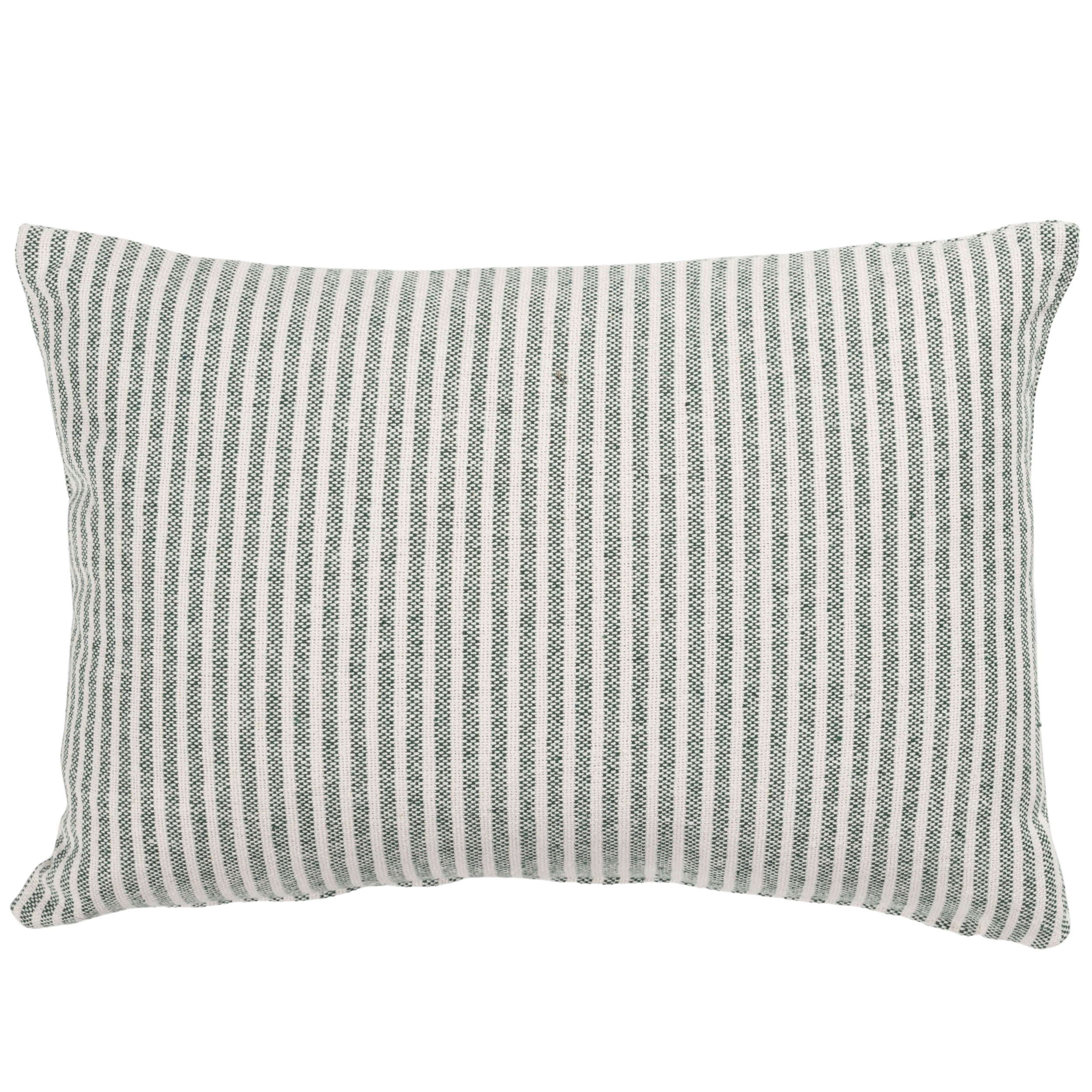 Woven Ticking Stripe Boudoir Cushion in Hunter Green