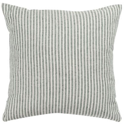 Woven Ticking Stripe Cushion in Hunter Green