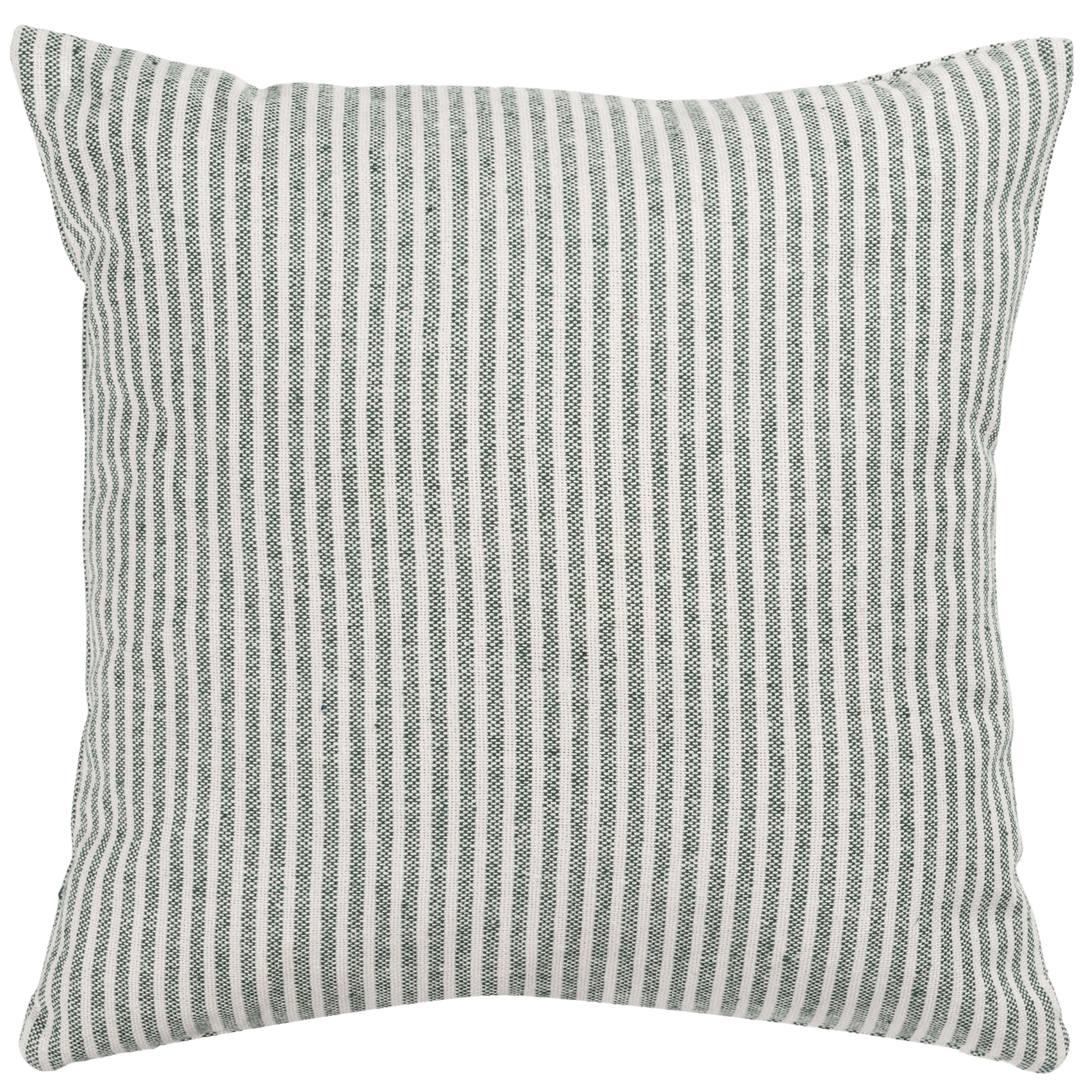 Woven Ticking Stripe Cushion in Hunter Green