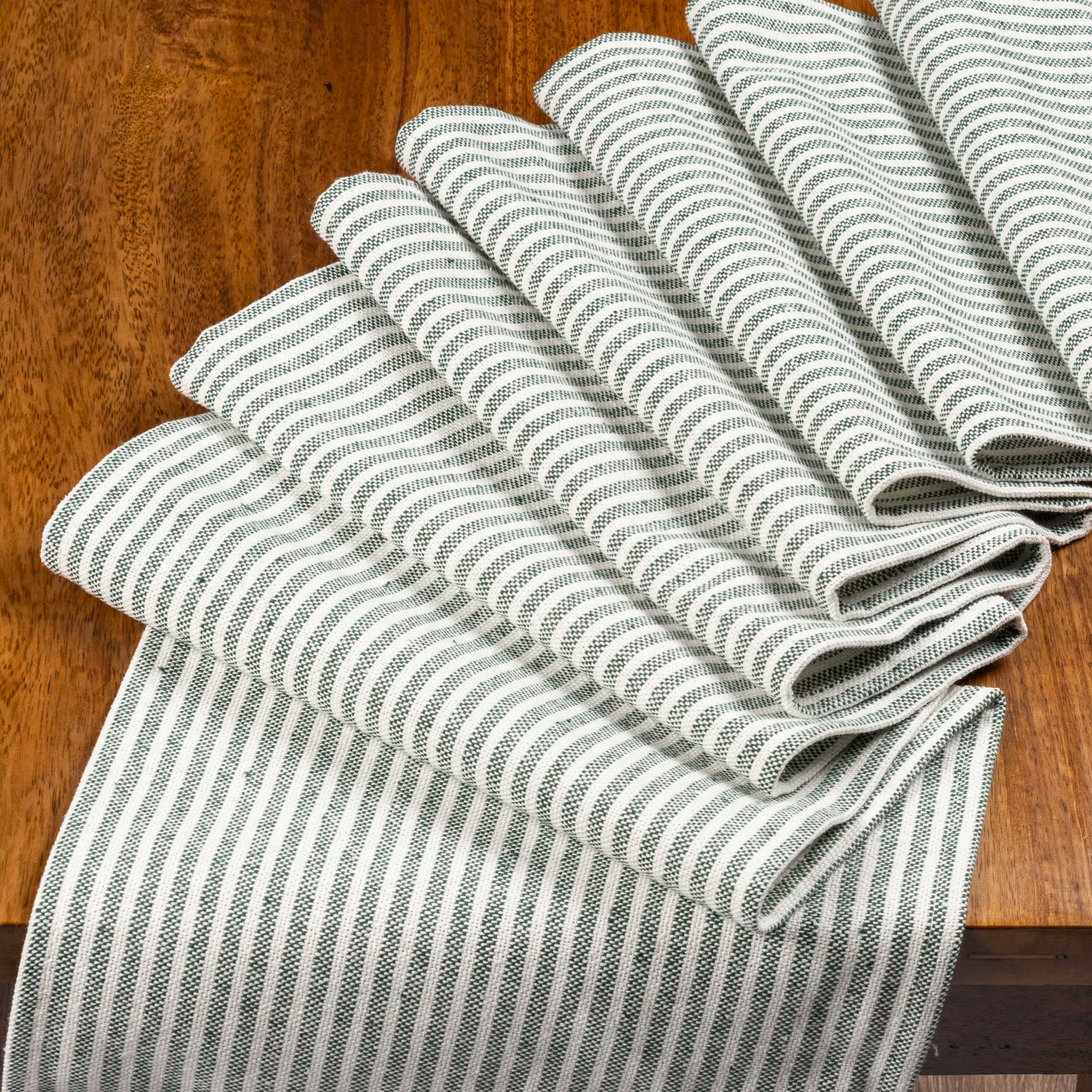 Woven Ticking Stripe Table Runner in Hunter Green
