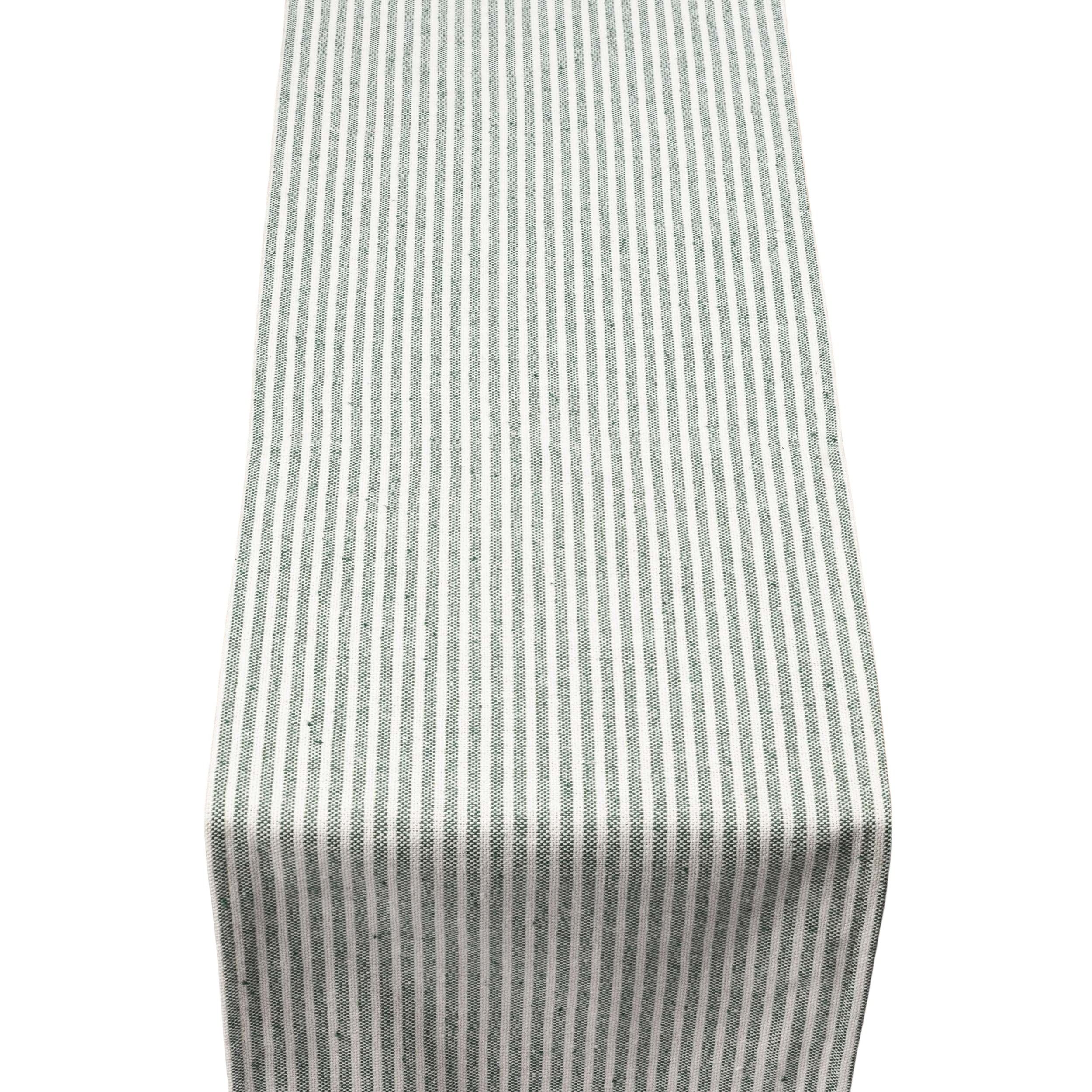Woven Ticking Stripe Table Runner in Hunter Green