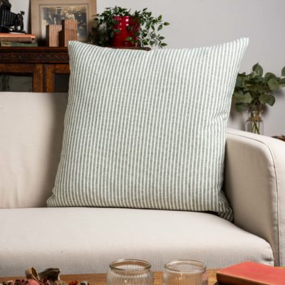 Woven Ticking Stripe Extra-Large Cushion in Hunter Green
