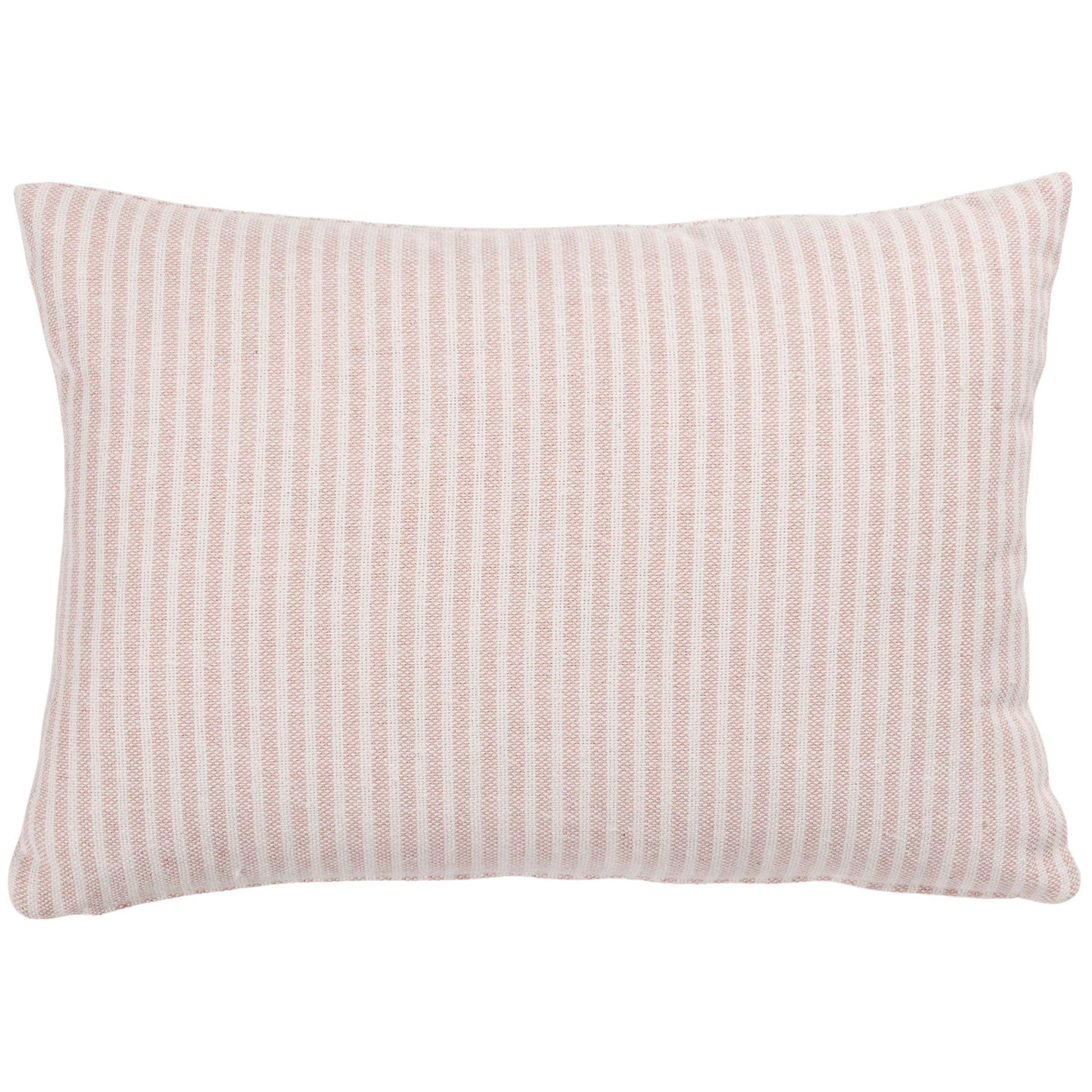 Woven Ticking Stripe Boudoir Cushion in Rose Pink