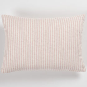 Woven Ticking Stripe Boudoir Cushion in Rose Pink