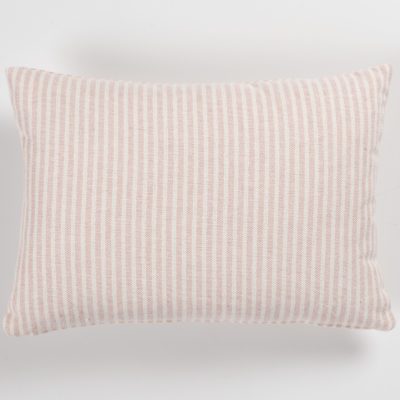 Woven Ticking Stripe Boudoir Cushion in Rose Pink