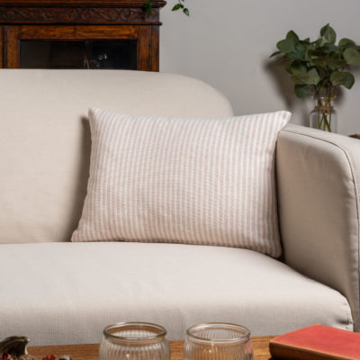 Woven Ticking Stripe Boudoir Cushion in Rose Pink