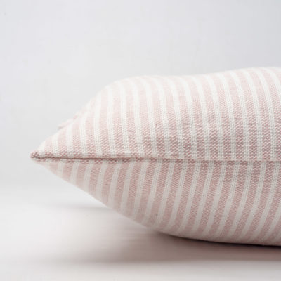 Woven Ticking Stripe Boudoir Cushion in Rose Pink