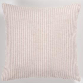 Woven Ticking Stripe Cushion in Rose Pink