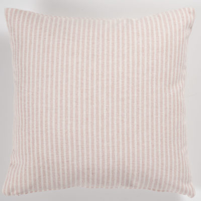Woven Ticking Stripe Cushion in Rose Pink