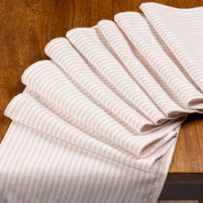 Woven Ticking Stripe Table Runner in Rose Pink