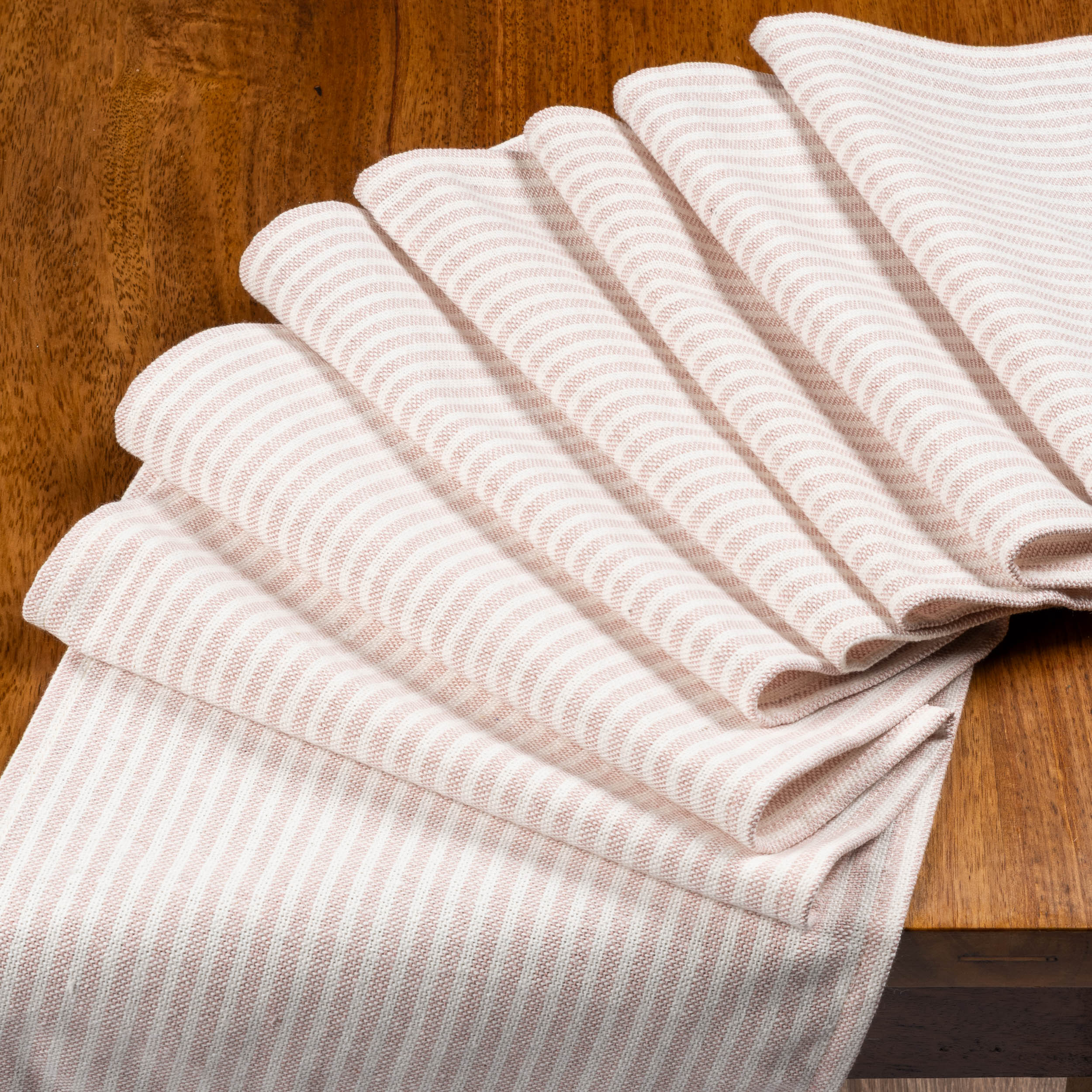 Woven Ticking Stripe Table Runner in Rose Pink