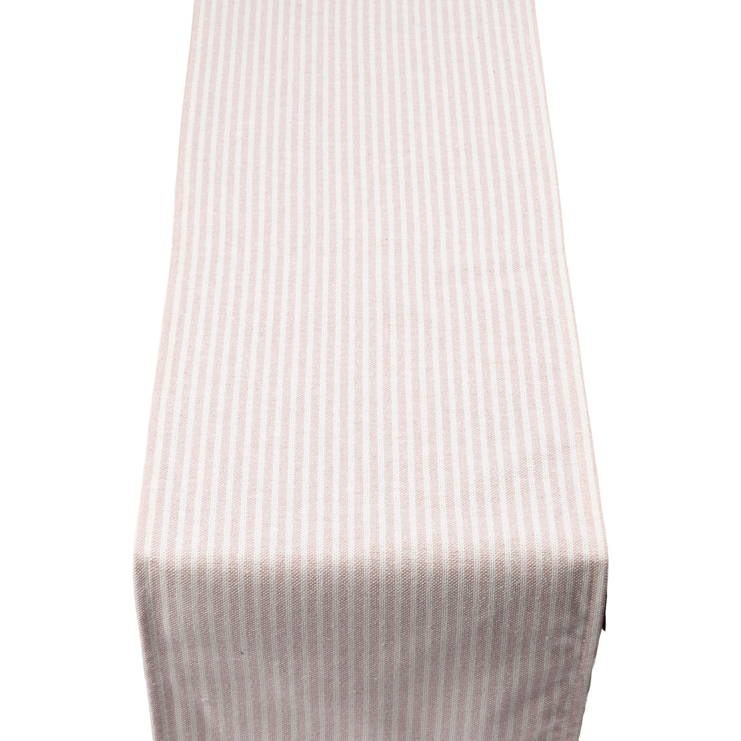 Woven Ticking Stripe Table Runner in Rose Pink