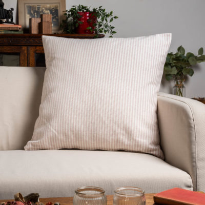 Woven Ticking Stripe Extra-Large Cushion in Rose Pink