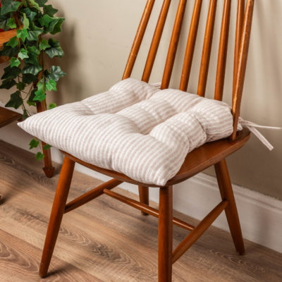 Woven Ticking Stripe Quilted Seat Pad in Rose Pink