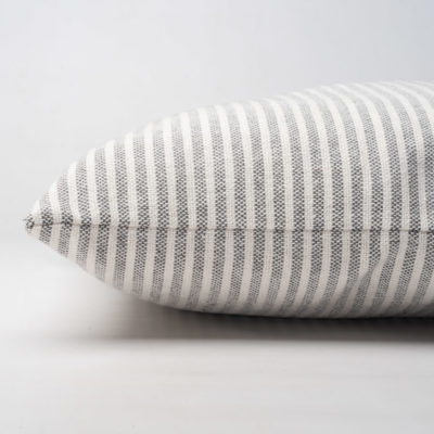 Woven Ticking Stripe Boudoir Cushion in Dove Grey