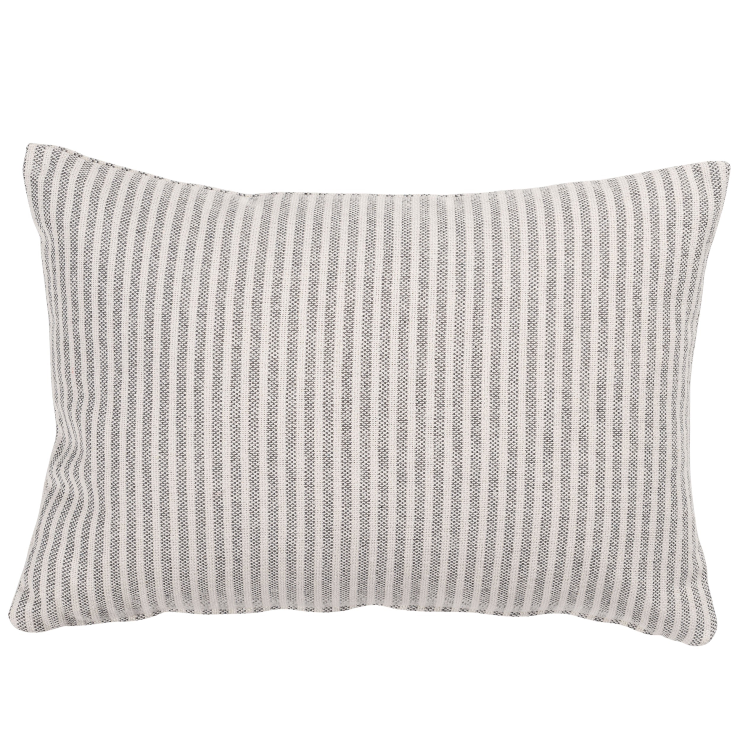 Woven Ticking Stripe Boudoir Cushion in Dove Grey