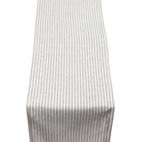 Woven Ticking Stripe Table Runner in Dove Grey