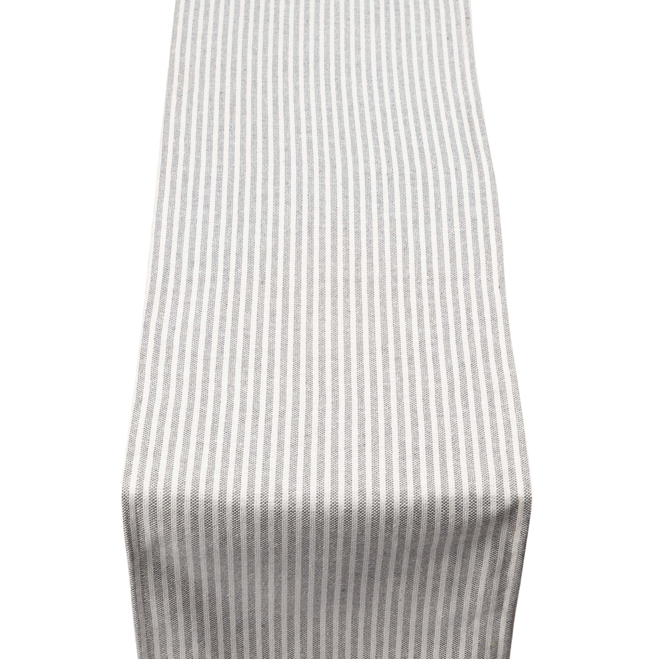 Woven Ticking Stripe Table Runner in Dove Grey