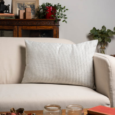 Woven Ticking Stripe XL Rectangular Cushion in Dove Grey