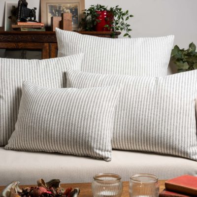 Woven Ticking Stripe XL Rectangular Cushion in Dove Grey