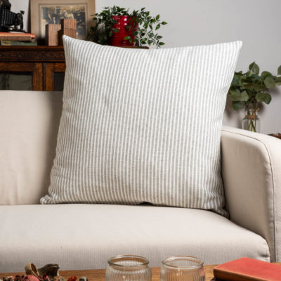Woven Ticking Stripe Extra-Large Cushion in Dove Grey