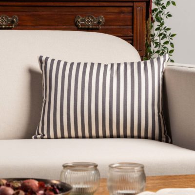 Wide-Width Nautical Ticking Stripe Boudoir Cushion in Grey
