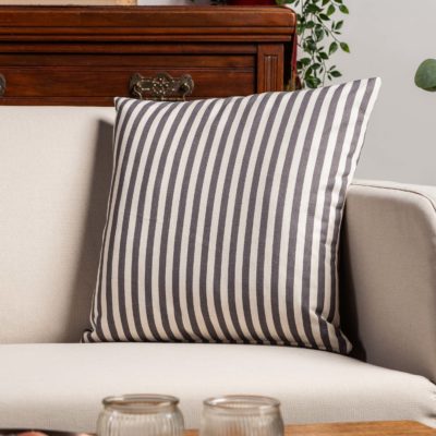 Wide-Width Nautical Ticking Stripe Cushion in Grey