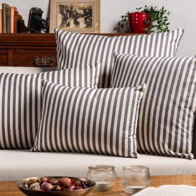 Wide-Width Nautical Ticking Stripe Cushion in Grey