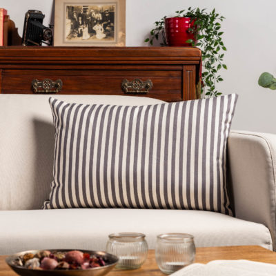Wide-Width Nautical Ticking Stripe XL Rectangular Cushion in Grey