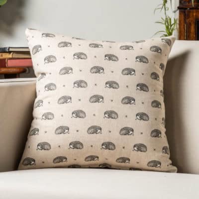 Linen-Look Hedgehog Print Cushion