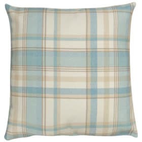 Tartan Check XL Cushion in Duck Egg Blue Linen Loft