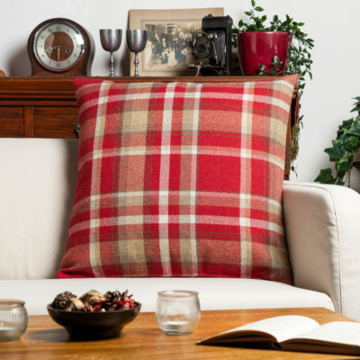 Tartan Check Extra-Large Cushion in Red