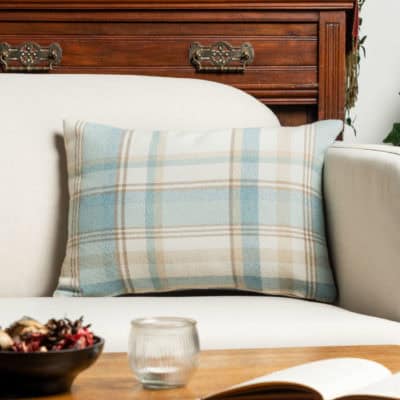 Tartan Check Boudoir Cushion in Duck Egg Blue