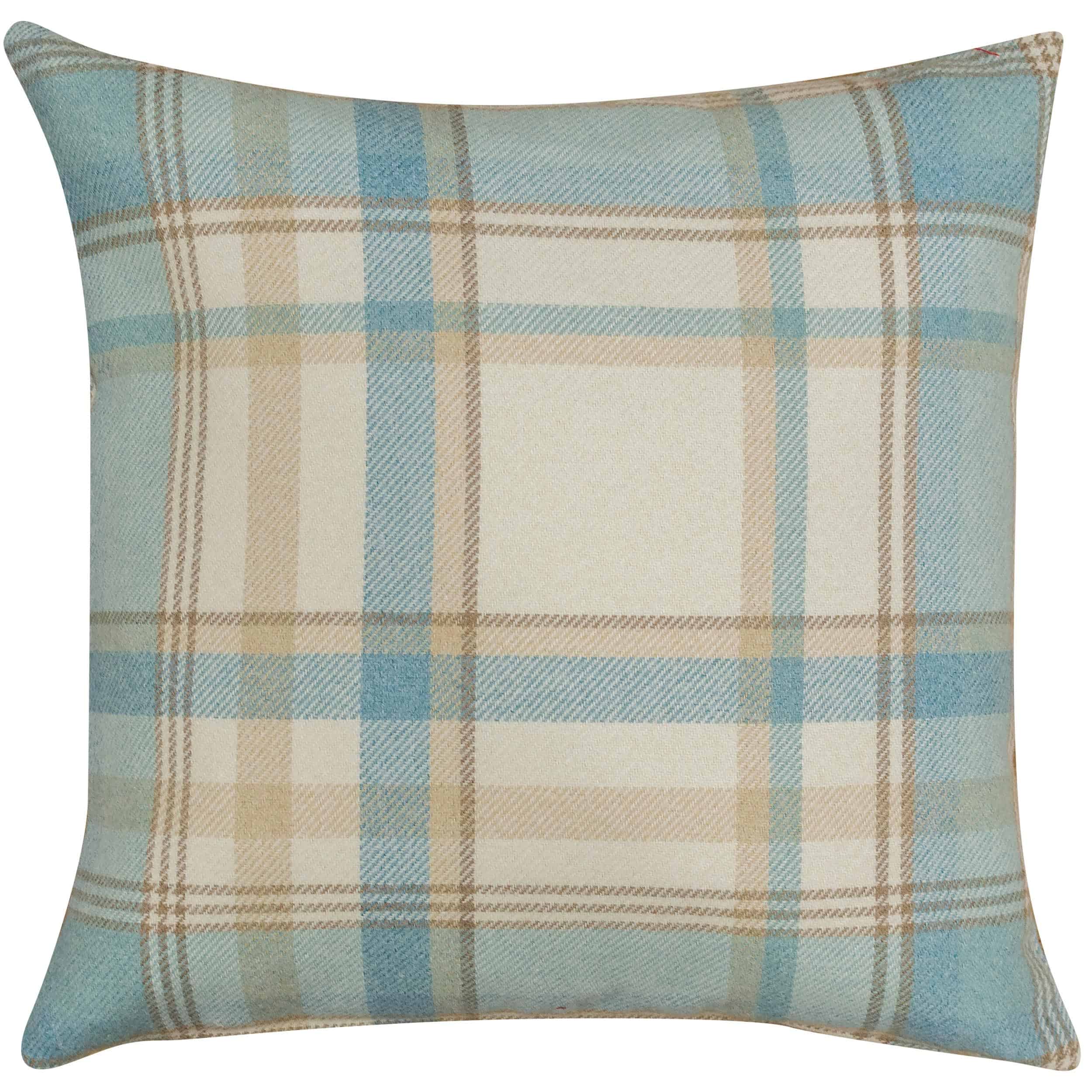 Balmoral Duck Egg Blue Tartan Check Cushion Cover – Faux Wool, Decorative