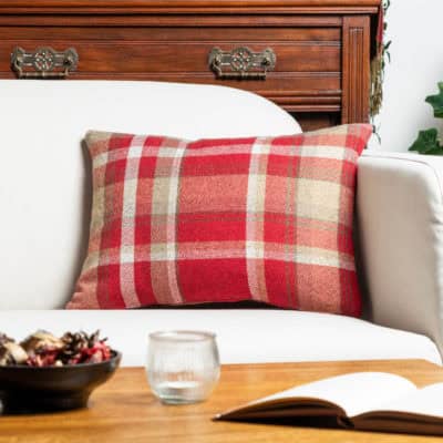 Tartan Check Boudoir Cushion in Red