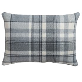Tartan Check Boudoir Cushion in Slate Grey