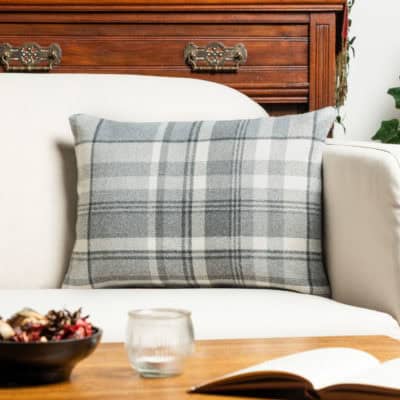Tartan Check Boudoir Cushion in Slate Grey