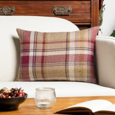 Tartan Check Boudoir Cushion in Heather and Green
