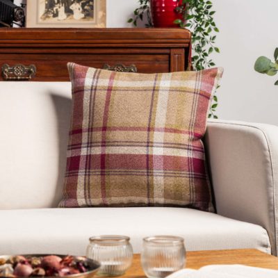 Tartan Check Cushion in Heather and Green