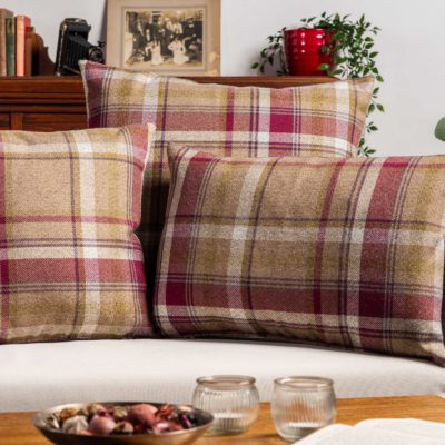 Tartan Check Cushion in Heather and Green