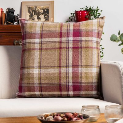 Tartan Check Extra-Large Cushion in Heather and Green