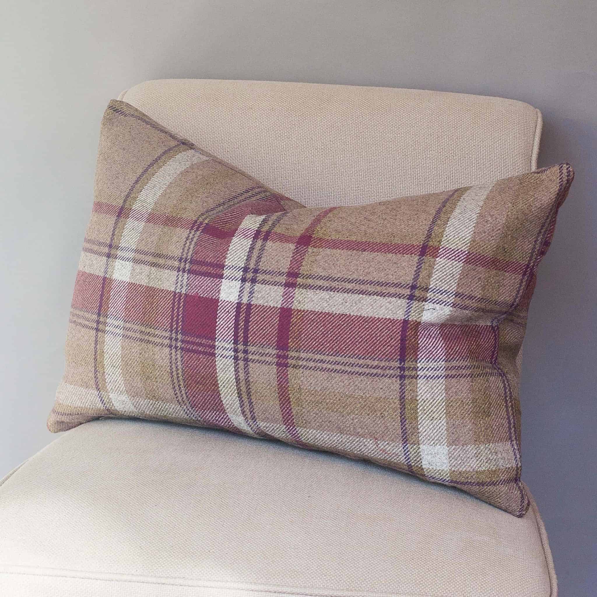 Tartan Check XL Rectangular Cushion in Heather Linen Loft