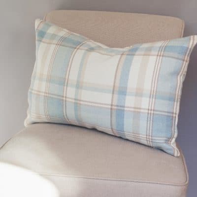 Tartan Check XL Rectangular Cushion in Duck Egg Blue