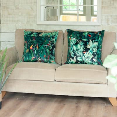 Loreto Rainforest Velvet Cushion in Black