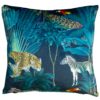 Palm Forest Velvet Cushion in Teal