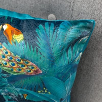 Palm Forest Velvet Cushion in Teal
