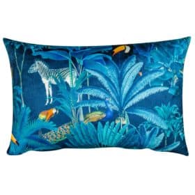 Palm Forest Velvet XL Rectangular Cushion in Teal